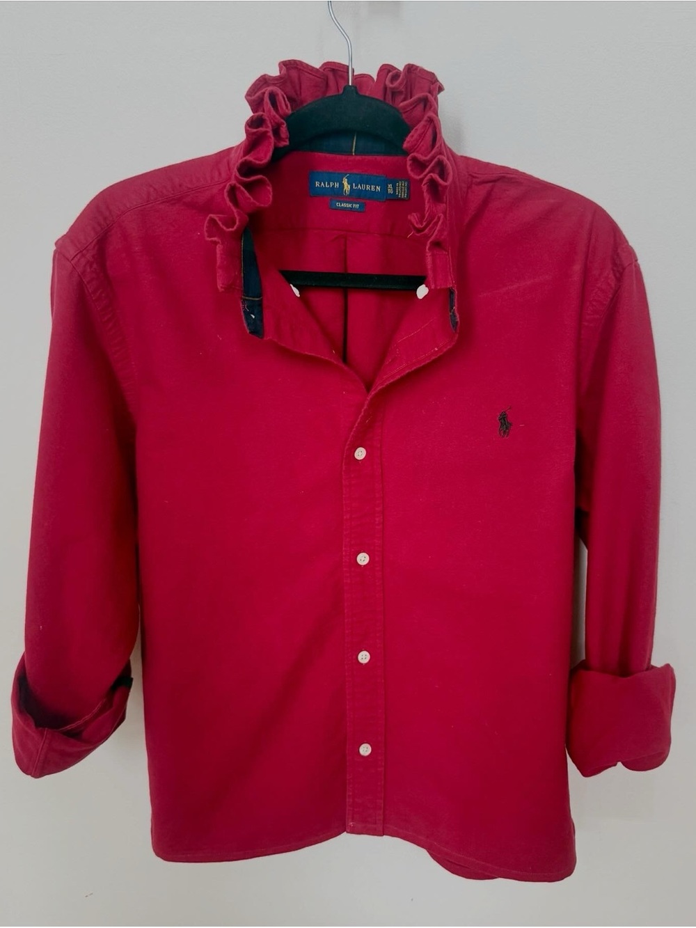 Ralph Lauren ruffle collar Red Button-Down Shirt